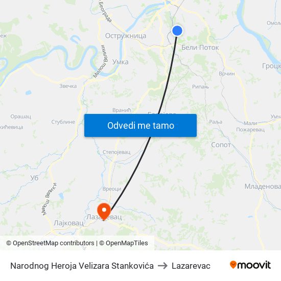 Narodnog Heroja Velizara Stankovića to Lazarevac map