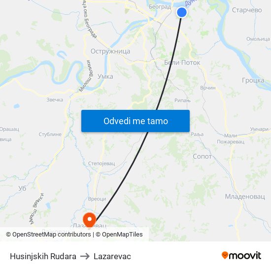 Husinjskih Rudara to Lazarevac map