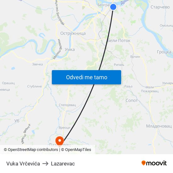 Vuka Vrčevića to Lazarevac map