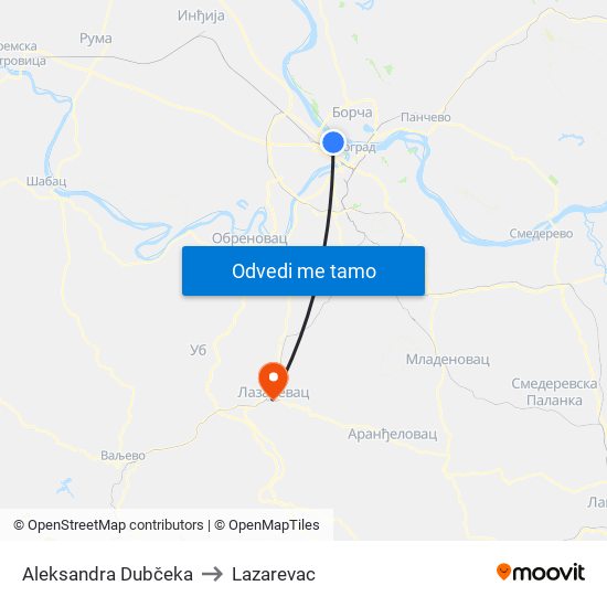 Aleksandra Dubčeka to Lazarevac map