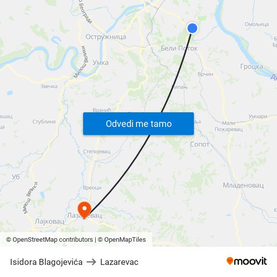 Isidora Blagojevića to Lazarevac map