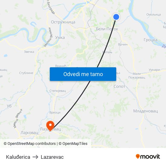 Kaluđerica to Lazarevac map