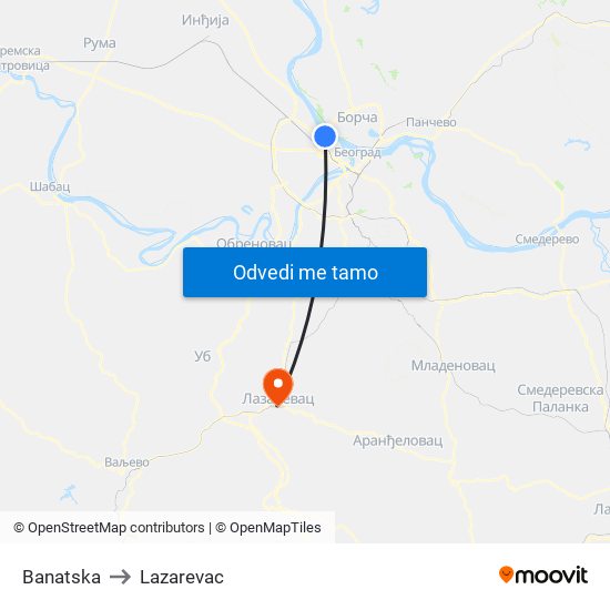 Banatska to Lazarevac map