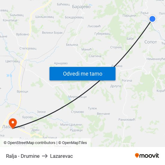 Ralja - Drumine to Lazarevac map