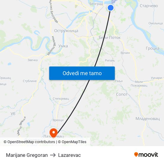 Marijane Gregoran to Lazarevac map