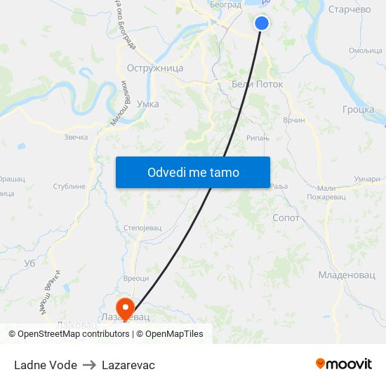 Ladne Vode to Lazarevac map