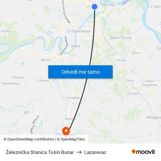 Železnička Stanica Tošin Bunar to Lazarevac map