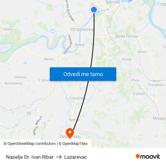 Naselje Dr. Ivan Ribar to Lazarevac map