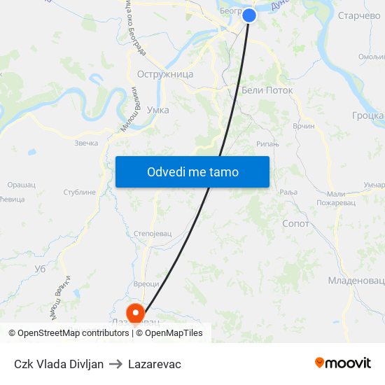 Czk Vlada Divljan to Lazarevac map