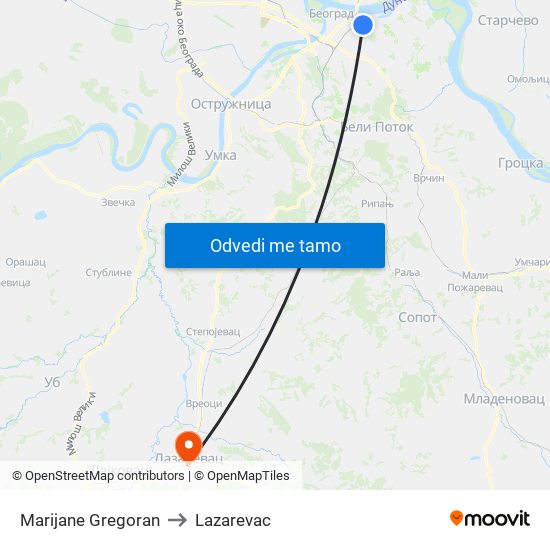 Marijane Gregoran to Lazarevac map