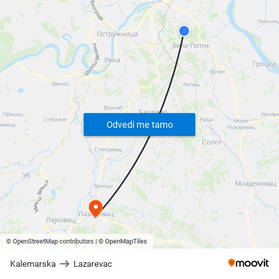 Kalemarska to Lazarevac map