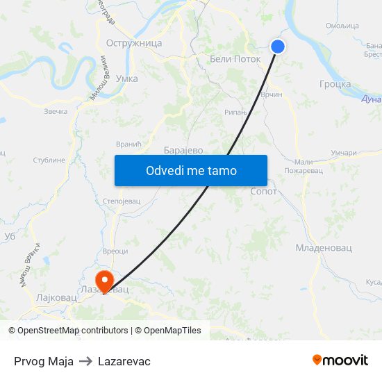 Prvog Maja to Lazarevac map