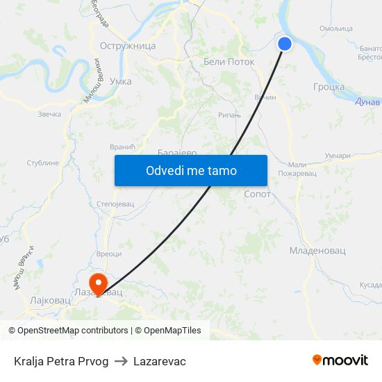 Kralja Petra Prvog to Lazarevac map