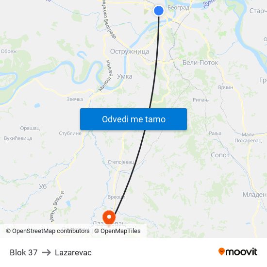 Blok 37 to Lazarevac map