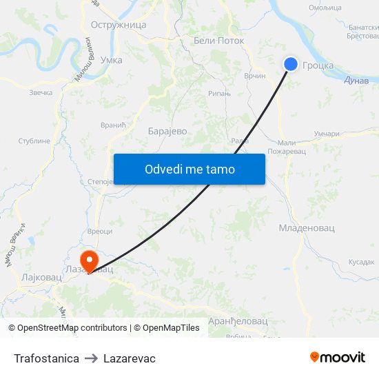 Trafostanica to Lazarevac map