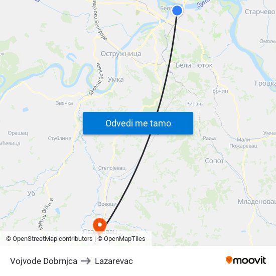 Vojvode Dobrnjca to Lazarevac map