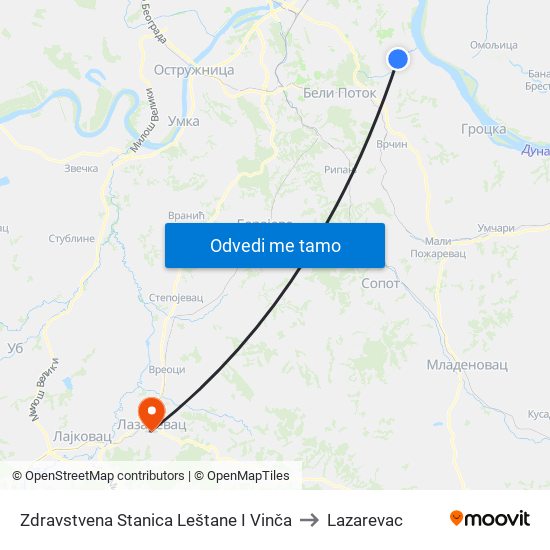 Zdravstvena Stanica Leštane I Vinča to Lazarevac map