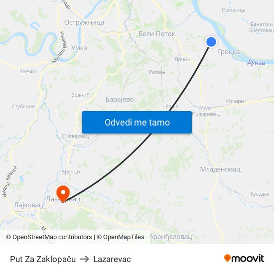 Put Za Zaklopaču to Lazarevac map