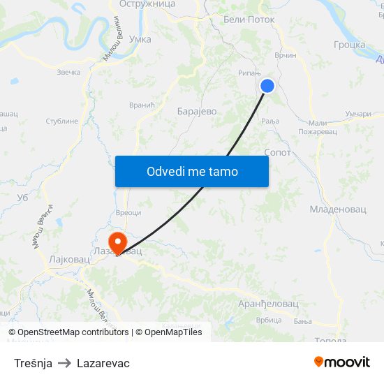 Trešnja to Lazarevac map