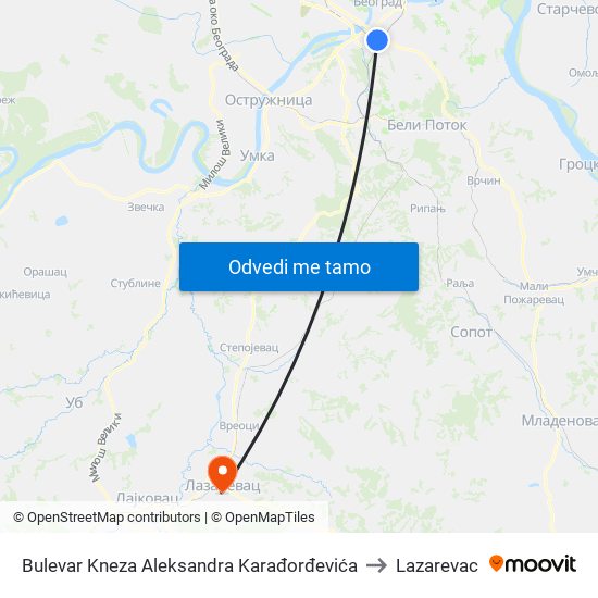 Bulevar Kneza Aleksandra Karađorđevića to Lazarevac map