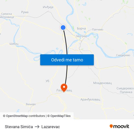 Stevana Simića to Lazarevac map