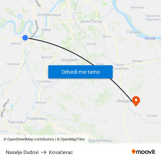 Naselje Dudovi to Kovačevac map