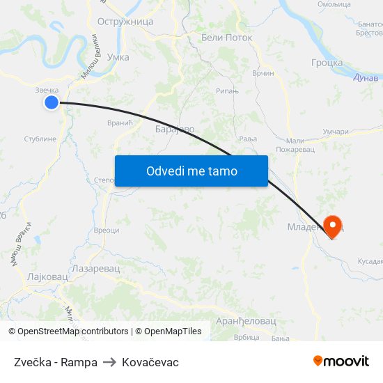 Zvečka - Rampa to Kovačevac map