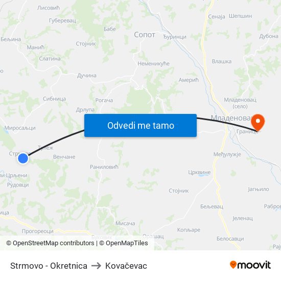 Strmovo - Okretnica to Kovačevac map