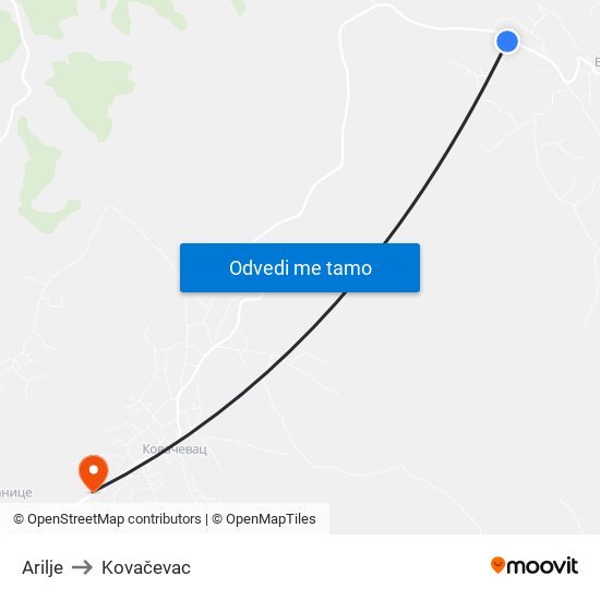 Arilje to Kovačevac map