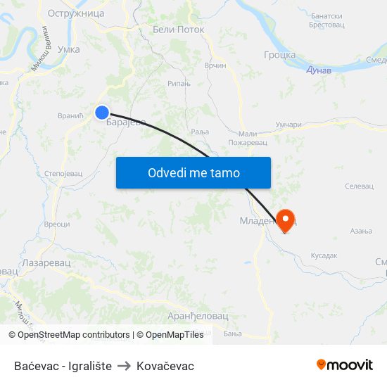 Baćevac - Igralište to Kovačevac map