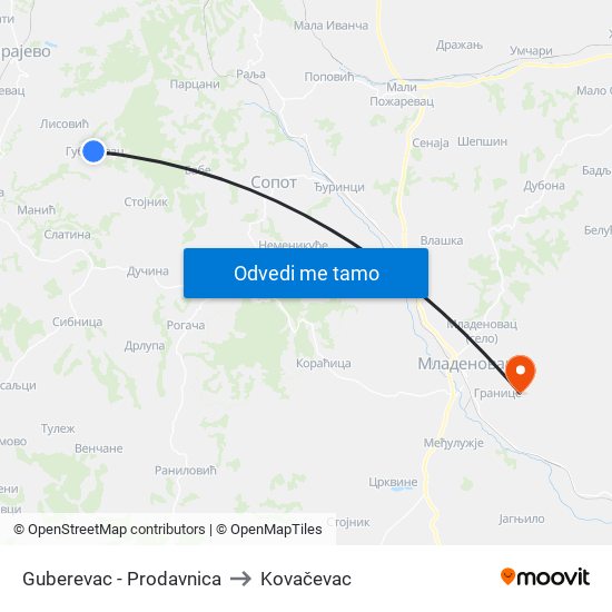 Guberevac - Prodavnica to Kovačevac map