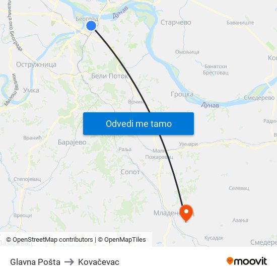 Glavna Pošta to Kovačevac map