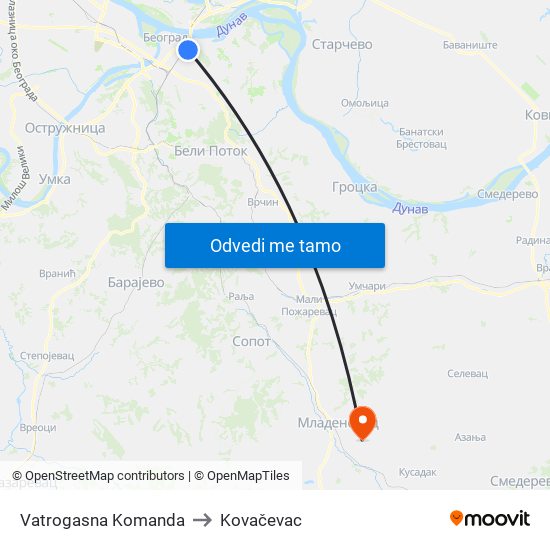 Vatrogasna Komanda to Kovačevac map