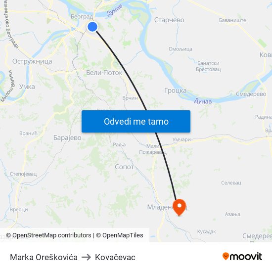 Marka Oreškovića to Kovačevac map