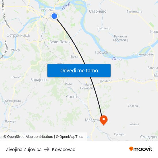 Živojina Žujovića to Kovačevac map