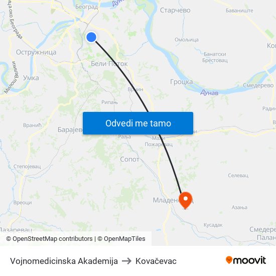 Vojnomedicinska Akademija to Kovačevac map