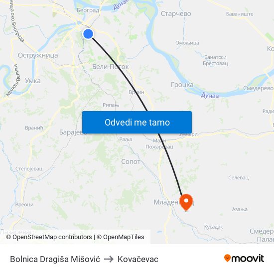 Bolnica Dragiša Mišović to Kovačevac map