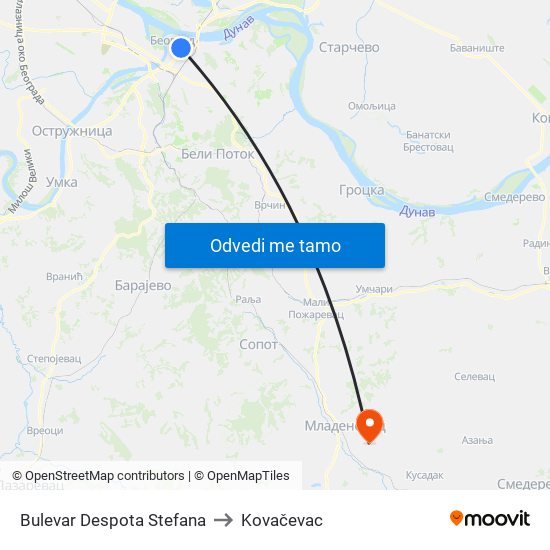 Bulevar Despota Stefana to Kovačevac map