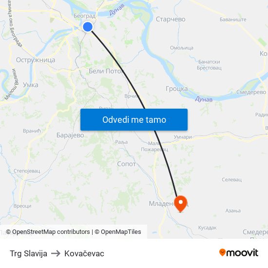 Trg Slavija to Kovačevac map