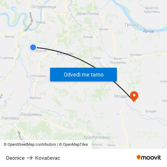 Deonice to Kovačevac map