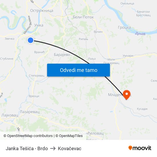 Janka Tešića - Brdo to Kovačevac map