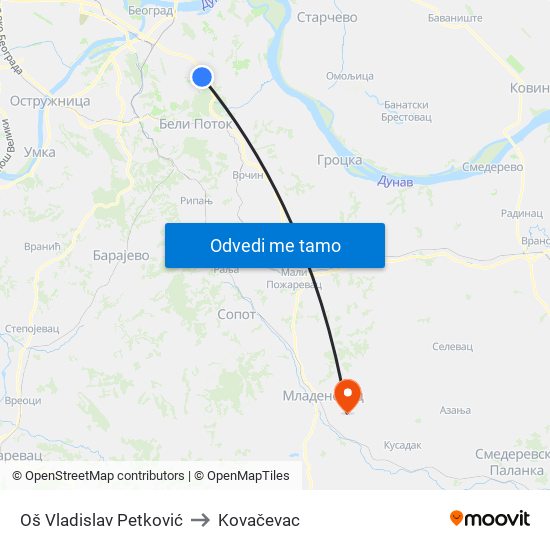 Oš Vladislav Petković to Kovačevac map