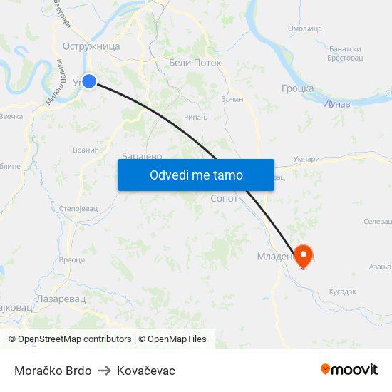 Moračko Brdo to Kovačevac map