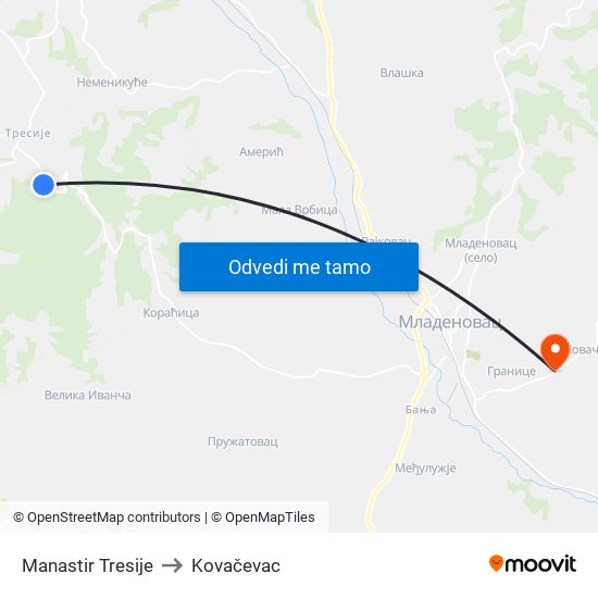 Manastir Tresije to Kovačevac map