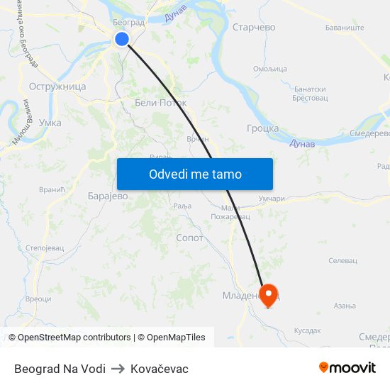 Beograd Na Vodi to Kovačevac map