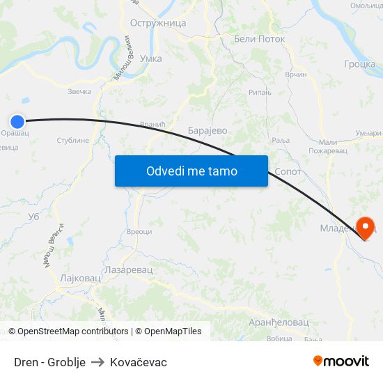 Dren - Groblje to Kovačevac map