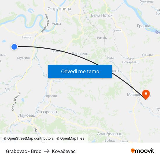 Grabovac - Brdo to Kovačevac map