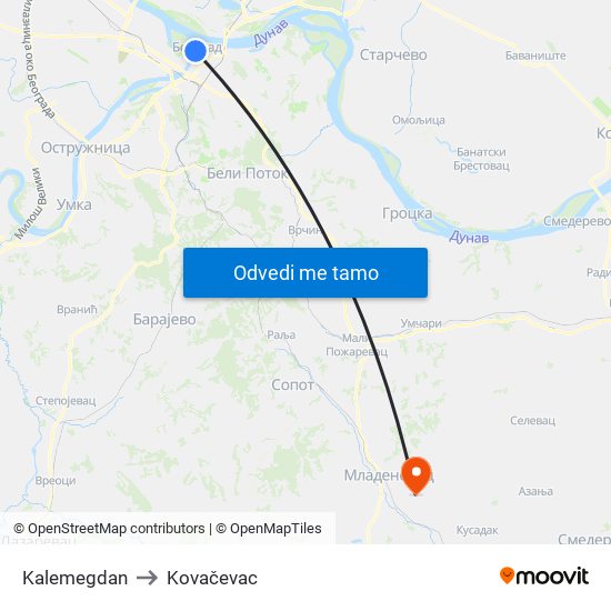 Kalemegdan to Kovačevac map