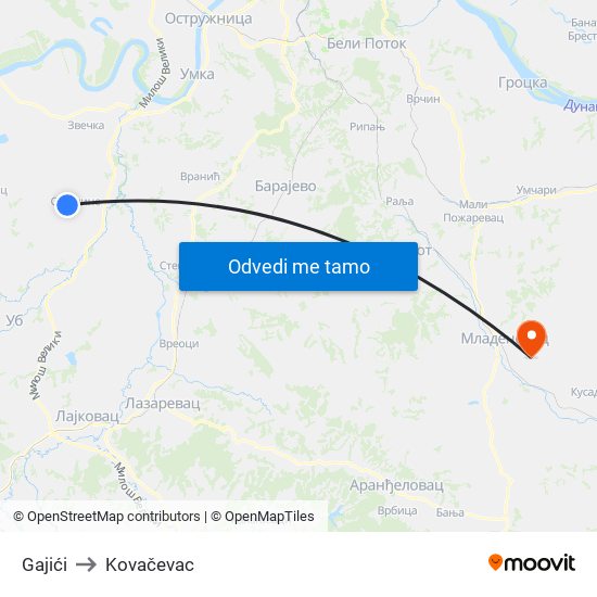 Gajići to Kovačevac map