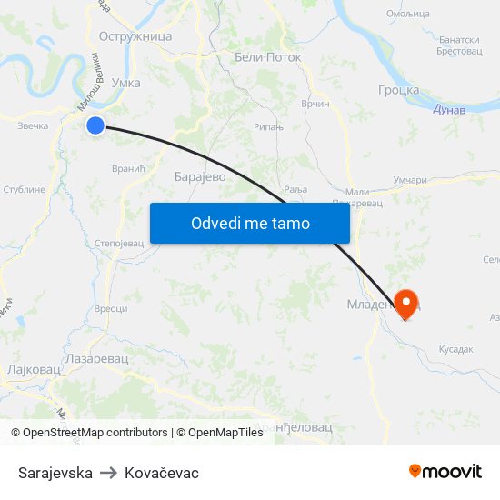 Sarajevska to Kovačevac map